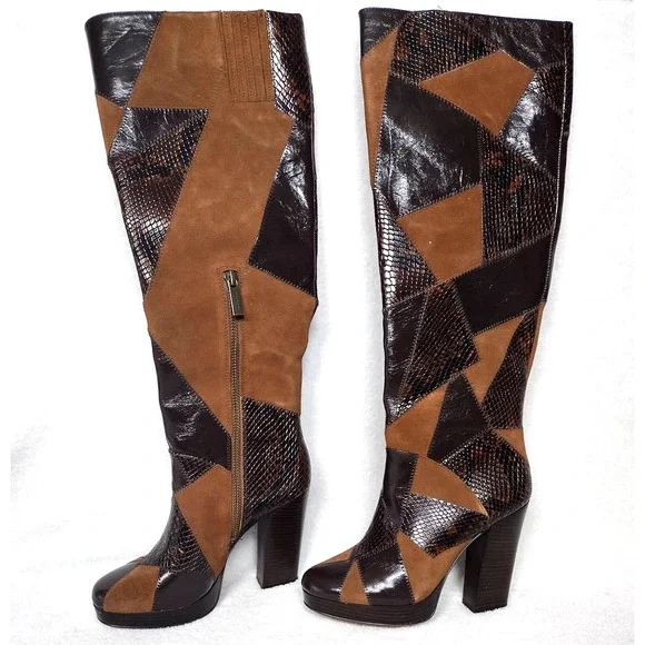 Michael Kors Hanya Hanya Patchwork Leather And Suede Boot Michael